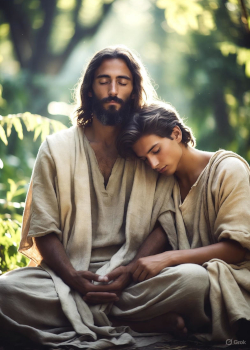 Jesus meditating with beloved disciple